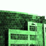 Building With Green Texture Overlay