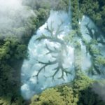 Surreal forest with a cloud lake shaped like human lungs