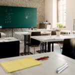 Empty classroom with no people during coronavirus epidemic.