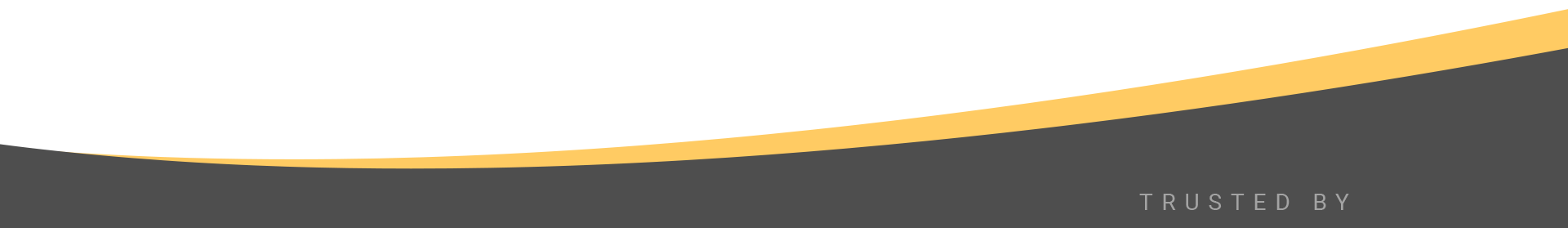 TrustBarGraphic-2 Brand banner with a dark gray curved band and the words 'TRUSTED BY' in light letters on the right; a thin orange curve above it.
