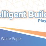 Banner for 'The Intelligent Building Playbook' with geometric line background and blue title typography, indicating a new white paper