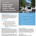 Case study cover: Orange County, Florida Public Schools—Modular Building Energy Use, with a building photo on the right and summary text on the left.